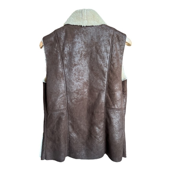 Entro Women’s Brown Faux Leather Soft Lined Waterfall Vest With Pockets, Medium - Picture 2 of 9
